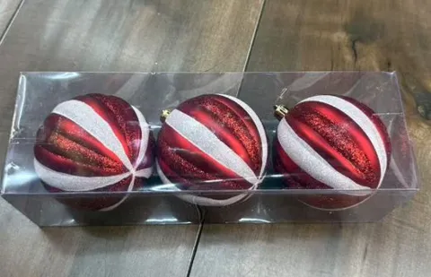Bola Navideña Roja con Rayas Blancas 8cm