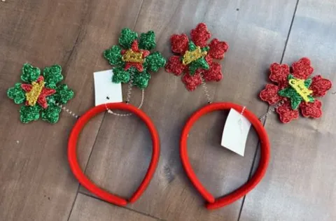 Vincha Navideña con Flores y Estrellas