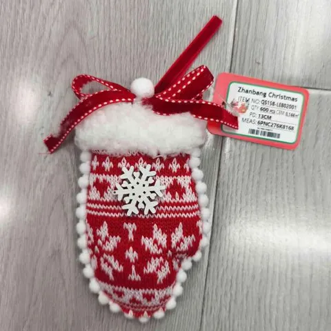 Guante Navideño Tejido Rojo Colgante