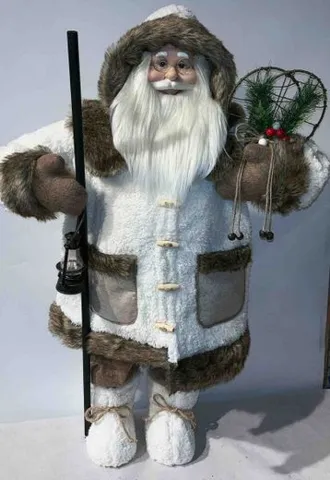 Papá Noel Blanco con Bastón y Farol 30cm