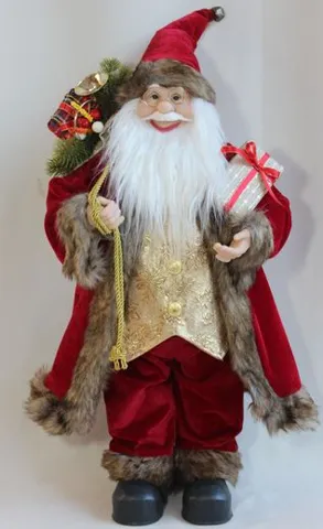 Papá Noel Rojo Chaleco Dorado con Regalo 90cm