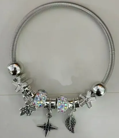 Pulsera Acero con Dijes y Cristales